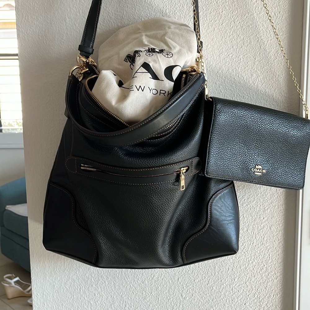 - Coach • black pebble leather bag and wristlet • NWOT